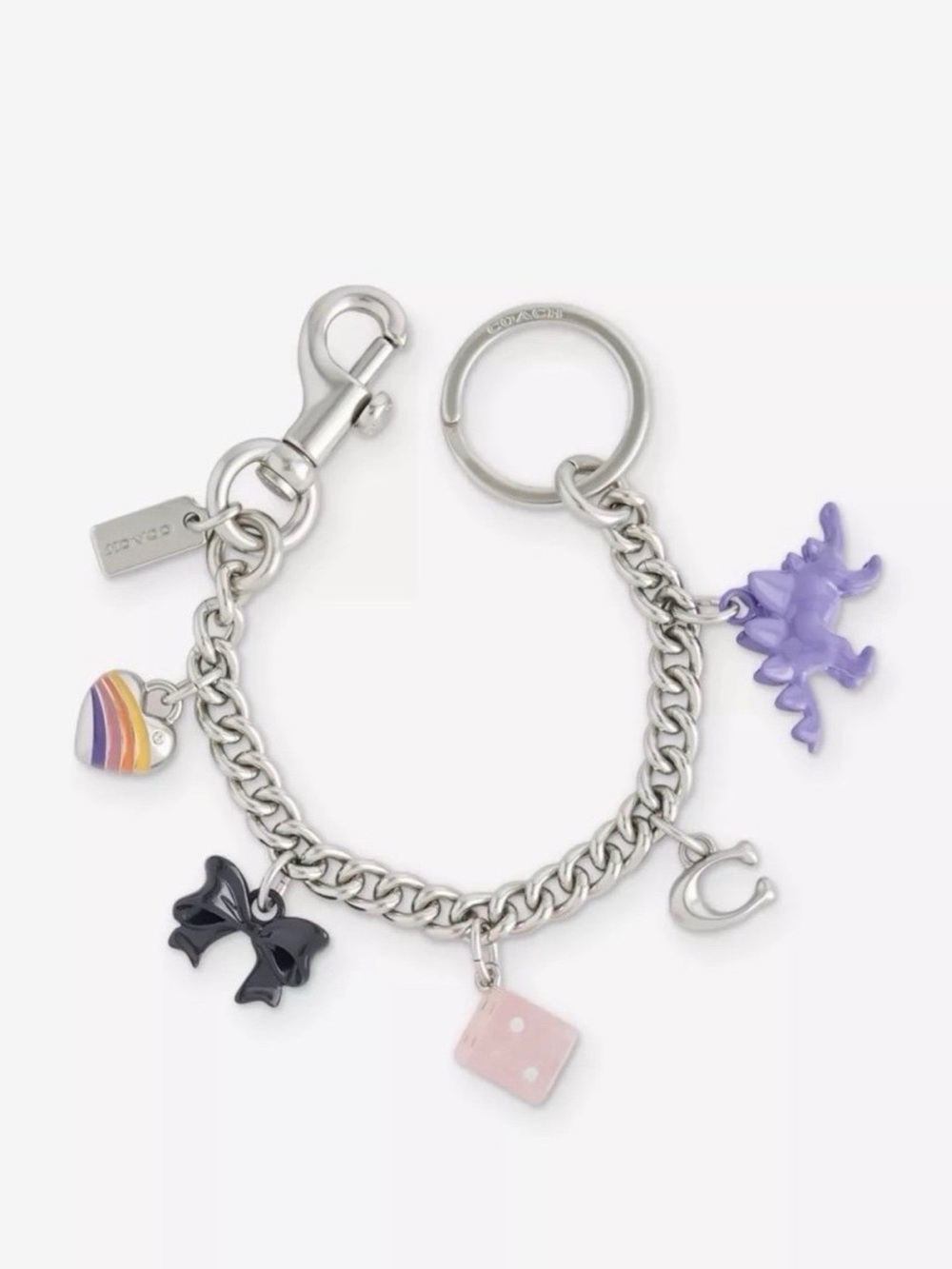 Coach Motif Chain Bag Charm Keychain in Silver/Multi Metal Resin & Glass NWT